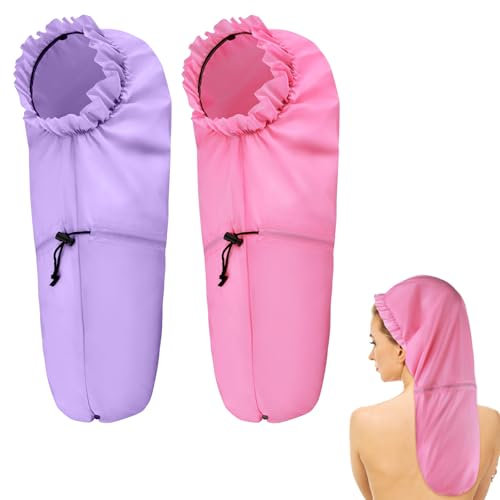 2 Pcs Large Shower Cap for Braids, Extra Long Shower Cap for Women Long Hair & Locs, Waterproof Hair Bonnets for Dreadlocks Drawstring Bath Caps for Women & Men (Pink, Purple)