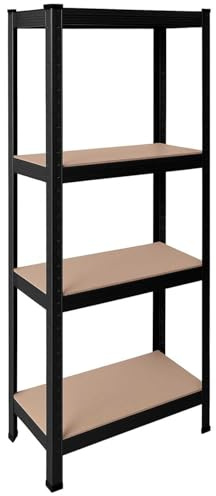 OcioDual Etagere Metallique Noir Tiny, Etagere Rangement Outillage, 150x60x30cm Storage, Étagère Garage Metal, Étagère Metallique Garage, sans Vis, 240kg, 4 Etagères MDF