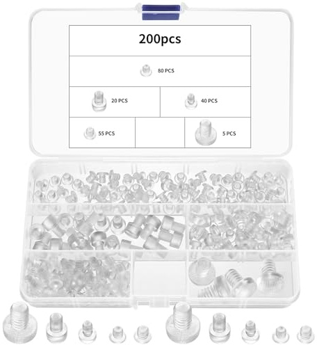200 pcs Pare-Chocs pour Table en Verre avec Tige, Caoutchouc Transparent | Butées/entretoises anti‑collision pour plateaux verre; tige de maintien, pose stable; protège armoire/meubles, réduit bruit.