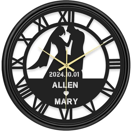 DUOYUN Personalizzato Orologio da Parete con Nome, Anniversario Matrimonio Orologio da Parete con Disco in Vinile con 7 Cambi di Colore, Decorazione da Appendere Orologio da Parete Vintage - 40 cm