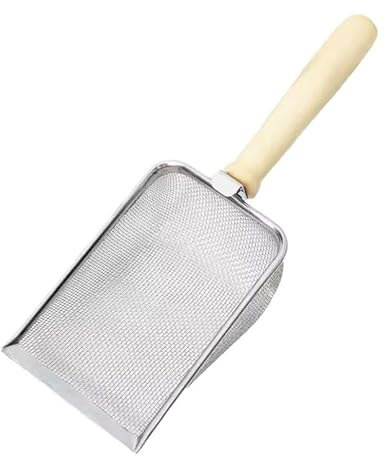 Katzentoilette Scooper – Griff aus Massivholz mit 5mm Porengröße Metall Katzenschaufel, Idealer Edelstahl Katzenklo Scooper mit Einfacher Anwendung und Reinigung