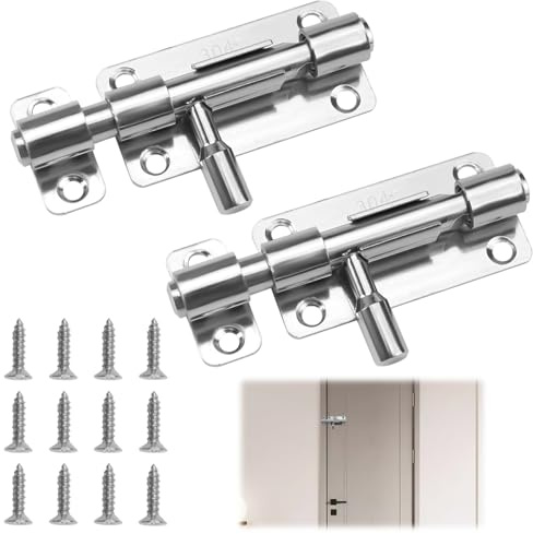 2 Pezzi Catenaccio Porta, Chiavistello per Cancello Inox, Chiavistello Scorrevole, Chiavistello per Porta in Legno, Chiavistello Porta Blindata, per Bagni, Camere da Letto, Wooden Fence