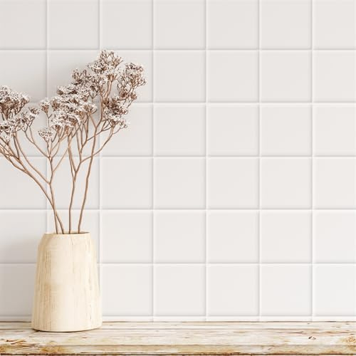 Piastrelle Adesive Cucina 20x20 cm Griglia Bianca Piastrelle Adesive Bagno Paraschizzi Cucina Impermeabili Pavimento PVC Adesivo Mattonelle Adesive per Mobili Decorazione 20 Pezzi
