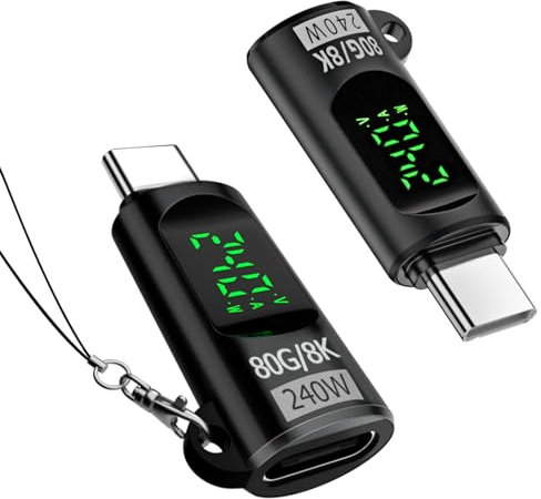 Puiseno Confezione da 2 adattatori USB-C a USB 80 Gbps 240 W LED Display Adattatore per Thunderbolt 5, Computer/Laptop/U-Disk/Hard Disk/Smartphone