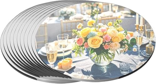 CEUQIESO Pack of 10 Round Mirror Centre Pieces for TableDecorations, 6 Inch Acrylic Circle Mirror Tray Candle Plate Centre Piece for Wedding TableDecorations