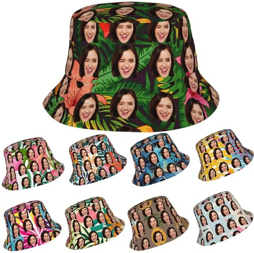 MYDYYO Personalisierte Fischerhüte für Damen und Herren mit Gesichtsfoto,Personalisierte Anglerhüte mit Fotogesicht Sonnenhut Fischerhut,Outdoor Reisen Strand