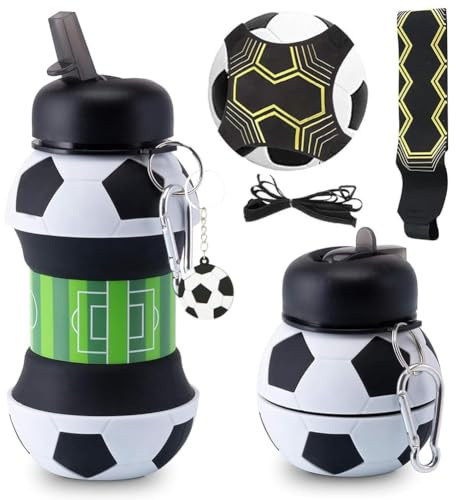 OPVXZAD Bouteille à football de 550 ml, bouteille d'eau pliable en silicone, entraîneur de kicks et lancers, ceinture de support d'entraînement ajustable pour enfants et adultes