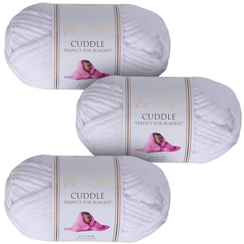 Utopia Crafts Cuddle Super Chunky Chenille Soft Yarn for Knitting and Crochet, 3x 100g - 60m (White)