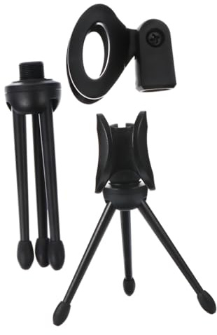 Supporto Microfono Treppiede Pieghevole da Tavolo Nero 2 Pezzi | Plastica, Base a Tre Gambe Stabile e Bilanciata, per Casa e Scrivania, Portatile e Compatto