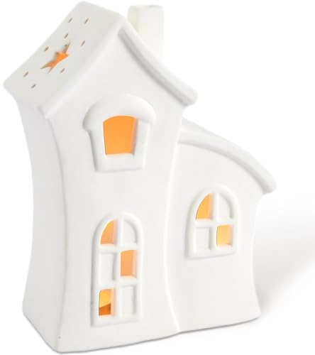 Teelichthalter Haus Dekohaus Lichthaus Winterhaus Weihnachtshaus, aus Keramik, cremeweiß, matt, Windlicht Beleuchtungsdeko Dekoration Geschenk Weihnachten Neujahr Winterzeit