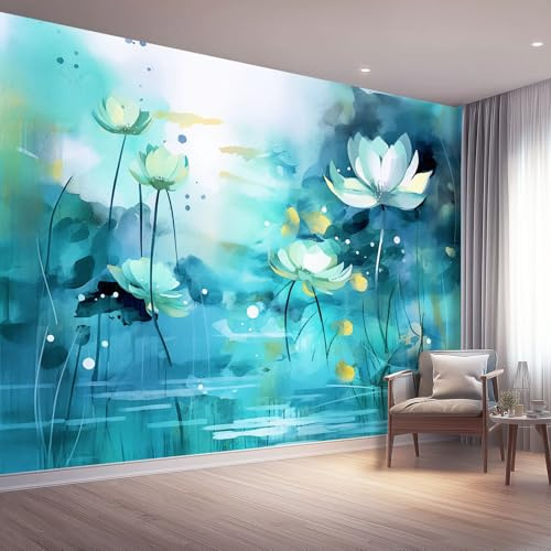 Carta da parati Astratto Loto Acquerello Fiori Carta da parati moderna stampata in tessuto non tessuto Decorazione murale 200 x 140 cm Per camera da letto Soggiorno Mobili Camera Colorato