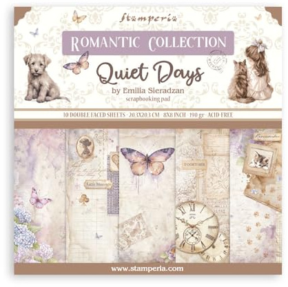 Stamperia - Scrapbook Paper Pad for Scrapbooking, Albums, Card Making, Bullet Journalling and More, Acid Free, Double-Sided, Perfect for Hobbies, Crafts, and Gifting (Quiet Days) (20.3 x 20.3cm)