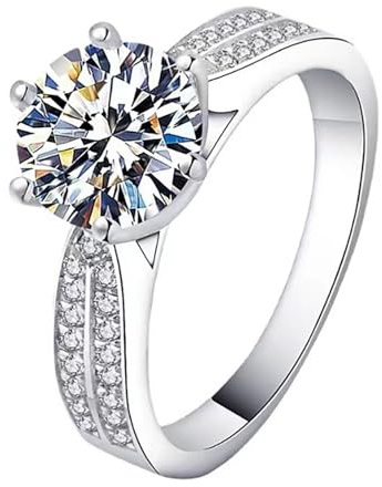 Ayoiow Solitär Frauen Ringe Platin für Damen mit 1ct Moissanit, Halb-Pavé Verlobungsring Vorsteckring, Platin 950 Größe 65 (20.7)