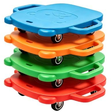 4 Pack Sport Scooter Boards for Kids with Handles,No Assembly Neede | Casters Floor Sitting Scooter Board ,Silent Wheels, 60kg Load,Gym Class Physical Education Home Use,Improves Balance Skills