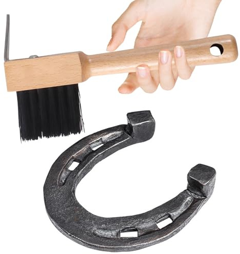 Hoof Pick - Cleaning Tool, Robust Horse Accessories, Portable Hoof Brush, Care Set with Textured Handle, Robust Wooden Handle Design, Effective Dirt Removal for And