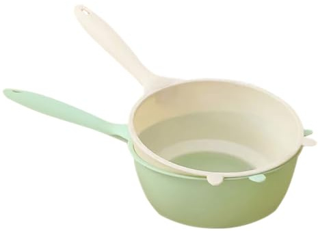 Toyvian 2 Cestas Colador para Lavar Arroz y Frutas, Cesta de Drenaje Grande en Plástico Resistente, Filtro de Malla Fina, Color Crema y Verde, Uso Multifuncional para Cocina Doméstica