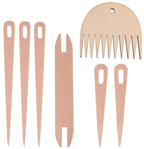 Luxshiny Conjunto de Herramientas para Tejer de Madera Lanzaderas y Peine para Hacer Tapices 7 Piezas