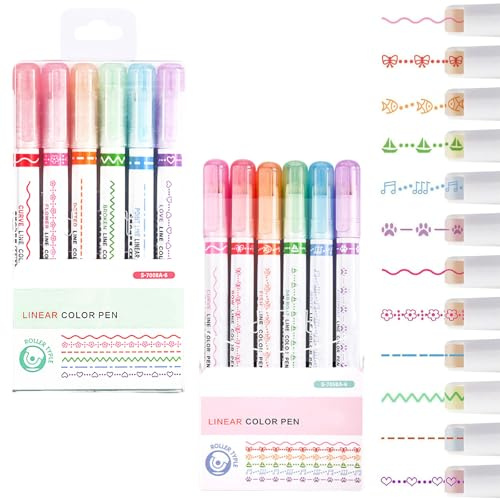 BCHMN 12 Stück Kurvenstifte Set, Textmarker mit 12 Mustern für Journaling, Scrapbooking und DIY Basteln, Kreative Stempelstifte für Kinder und Schüler