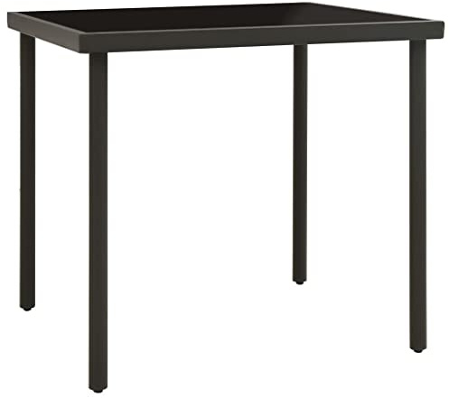HGBNMER Garten-Esstisch Anthrazit 80x80x72 cm, Glastischplatte mit pulverbeschichteten Stahlbeinen, Stabiler und pflegeleichter Esstisch für Terrasse und Außenbereich