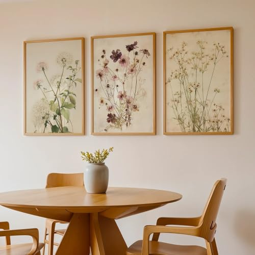 GOSRD Stampe su tela, arte minimalista da parete, poster botanici, fiori pressati, decorazioni naturalistiche, stampe artistiche per la stanza (50x70 cm - 3 pezzi)