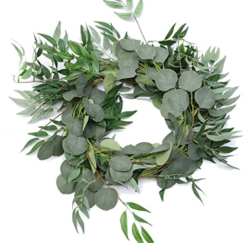 Amkun künstliche Hängepflanze, Seiden-Efeublätter, grüne Girlande für Hochzeit, Küche, Wand, Außenbereiche, Party, Feste, Dekoration, Eucalyptus Grün