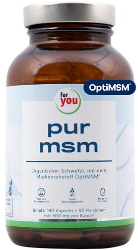 for you pur MSM OptiMSM® Methylsulfonylmethan - 100% reines MSM-Pulver - 1000mg OPTI-MSM® je Tagesdosis - 180 vegane Kapseln (für 3 Monate) - Opti-MSM-Kapseln mit organischem Schwefel - Vegan