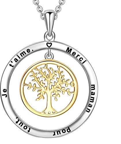LOVORDS Collier Femme Gravé en Argent 925/1000 Pendentif Cercle et Arbre de Vie Cadeau Amoureux pour Elle Mère Maman Mamie Fille