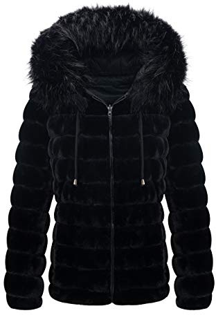 Giolshon Chaqueta Reversible de piel Sintética para Mujer, Abrigo Acolchado con Capucha Cálido de Invierno