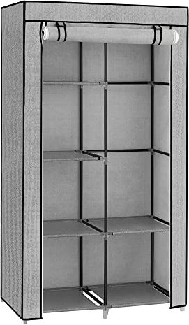 SONGMICS Kleiderschrank, 1 Kleiderstange, 6 Ebenen, Vliesstoff, Metallrahmen, 45 x 88 x 168 cm, für Schlafzimmer, Flur, Ankleidezimmer, Grau mit Fischgrätenmuster, RYG084G22