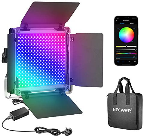 Neewer 660PRO RGB Led Video Light with APP Control, 50W Video Lighting 360°Full Color, CRI 97 with Barndoor/U Bracket for Gaming, Streaming, YouTube, Webex, Broadcasting, Web Conference, Photography