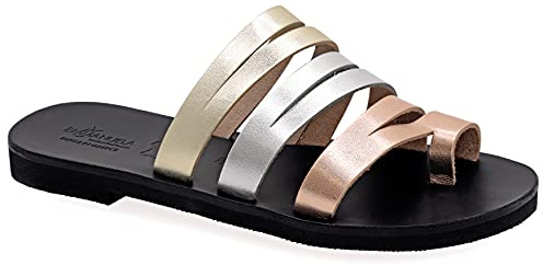 39 Mehrfarbig 1 Emmanuela Sandalen im antiken griechischen Stil, handgefertigte Leder Zehenring Riemchensandalen, hochwertige Slide Sommerschuhe, Boho Chic Sliders Roségold Silber Bronze Türkis weiß