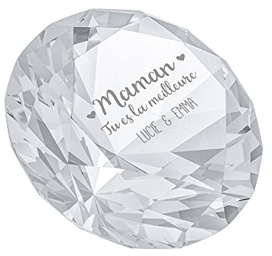 Casa Vivente Presse-Papier en Verre, Cristal en Forme de Diamant avec Gravure Personnalisée pour Maman et Écrin, Idée pour la Fête des Mères