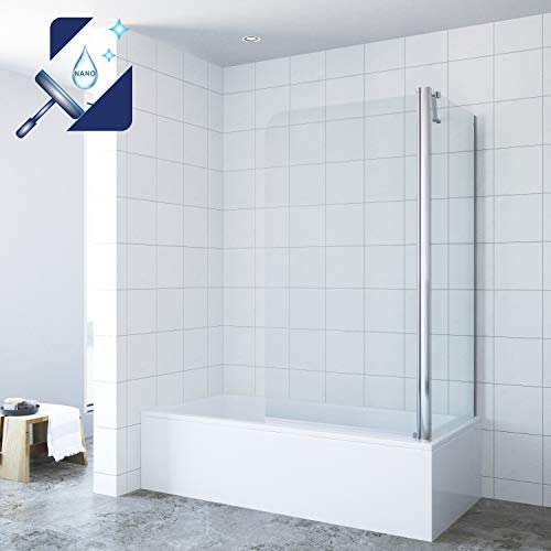 AQUABATOS® 80 x 75 x 140 cm Eck Duschtrennwand Badewannenaufsatz mit Seitenwand Duschabtrennung für Badewanne 5 mm ESG Einscheiben Sicherheitsglas mit Nano Beschichtung