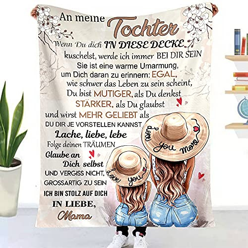 Kuscheldecke für Meine Tochter, Kuscheldecke für Tochter von Mama, Mutter Tochters Decke mit Spruch Deutsch, Flanelldecke, Brief Gedruckt Decken Geschenke für Weihnachten Geschenke zum Schulabschluss