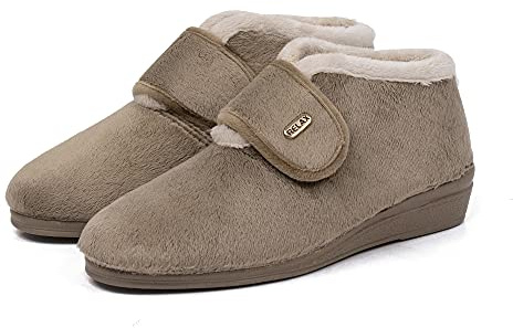 CoboFamily Botines Casa Mujer Invierno, Zapatillas Casa Cómodas, Botas Paño Cuña, Suela Caucho Made IN Spain (38,295Ceniza)