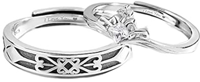 AMDXD 2er Eheringe Sterling Silber, Amour Einstellbar Gravur I Love You Partnerringe Silberring, 2 Jährige Geschenk, Silber (Verstellbar)