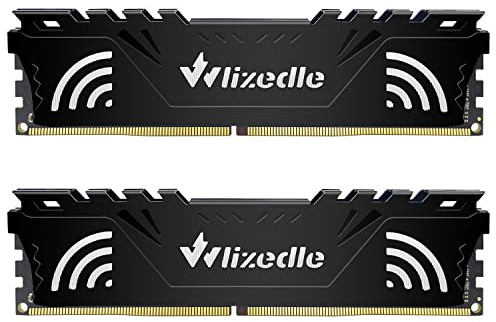 DDR4 3200MHz Mémoire RAM 32GB Kit (2x16GB) XMP 2.0 CL16 UDIMM Wlizedle Module de Mémoire PC4-25600 288-Pin 1.35V 2Rx8 pour Ordinateur de Bureau, Noir