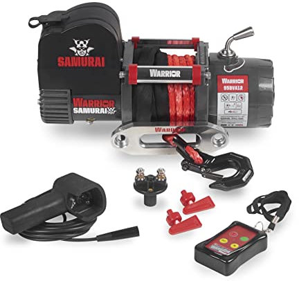 Warrior Samurai V2 9500lb 12V Next-Gen Premium Kurztrommel-Elektrowinde - Hochleistungsmotor, externes Bremssystem, doppelt abgedichtet, Stahlgetriebe, kabellose Fernbedienung - Synthetisches Seil