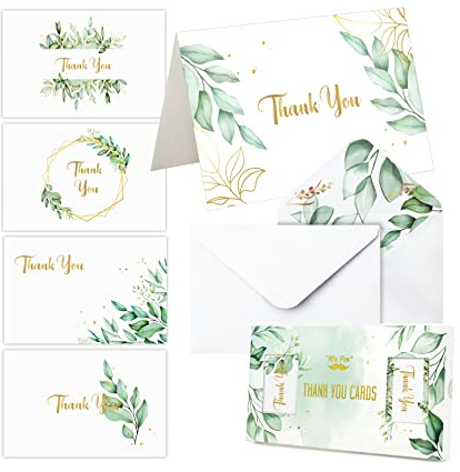 Mr. Pen- Thank You Cards with Envelopes, 20 Pack, 4” x 6”, Greenery Gold Foil Design, Thank You Notes with Envelopes Set, Thank You Cards Wedding, Blank Thank You Cards with Envelopes
