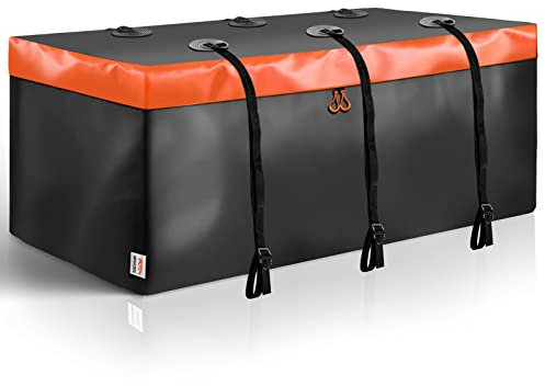 Heckbox für Anhängerkupplung, 15 Kubikfuß Wasserdichter Auto Hintere Gepäcktasche mit 6 verstärkten Riemen, Geeignet für alle Fahrzeuge mit Ladekorb aus Stahl