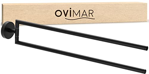 ovimar Handtuchstange Senja 2-Arm | Edelstahl | schwarz | zum Bohren | mit Zwei Stangen als Handtuchhalter für Handtücher | Halterung zum Bohren oder Kleben an der Wand im Badezimmer