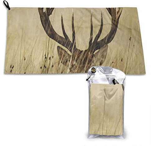 AROONS Schnell trocknendes Handtuch mit Tasche – Whitetail Rehkitz in der Wildnis Hirsch bedruckt, super saugfähig, Mikrofaser, Reise-Sporthandtücher, 80 x 40 cm