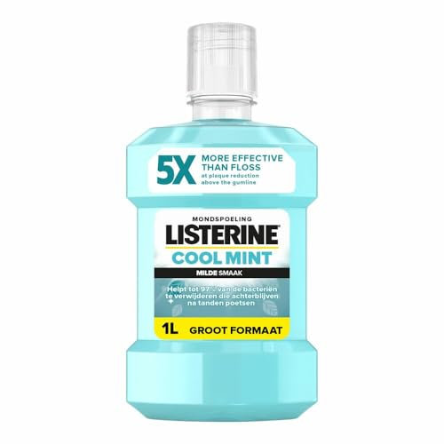 LISTERINE Cool Mint Mild Geschmack Mundspülung ohne Alkohol mit ätherischen Ölen hilft Bakterien zu entfernen und sorgt für langanhaltenden frischen Atem 1000ml