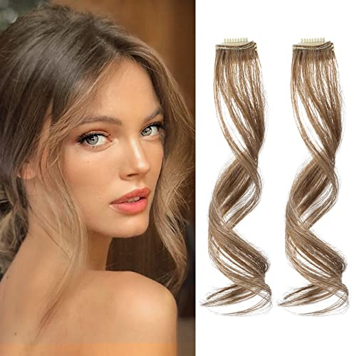 Flufymooz Side Air Bangs, 2 Stück Clip-in-Ponys für die Vorderseite, Pony-Haarspangen zum Anklipsen mit Schläfen, synthetischer langer Drachenbart-Pony, 30 cm (Dunkelblond)