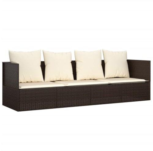 vidaXL Outdoor Loungebett, Verstellbar Gartensofa mit Kissen, Sonnenliege mit Stahlrahmen, Relaxliege Lounge Sofa, Braun Poly Rattan