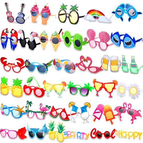 Xuhal 36 Pcs Luau Party Sunglasses Funny Hawaiian Glasses, Tropical Fun Sunglasses Beach Decorations Party Favors, Summer Beach Pool Themed Supplies for Adult