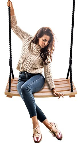 Taeku Schaukel Holz, Erwachsene Brettschaukel Spielplatz Garten Schaukel Kinderschaukel mit Höhenverstellbar Seil für Innen Außenbereich (60 * 25cm)