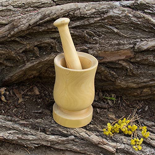 Mortar & Pestle Set, Mortar, Molinillo de especias de mortero de madera hecho de madera, molinillo de especias, tritura fácilmente ajo, jengibre, vainilla, pimienta, nueces, granos de café y especias