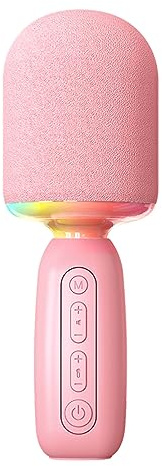 Trådlös Bluetooth Karaokemikrofon med RGB-ljus, Handhållen Karaokemikrofonhögtalare för Barn, Vuxna, Stöd för AI Intelligent Voice, Voice Change, 2 Person Chorus (Rosa)