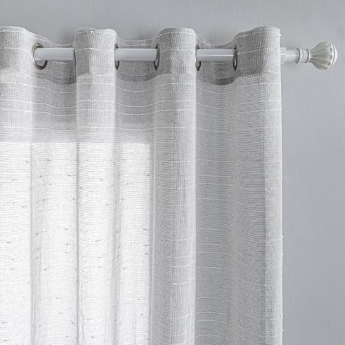 MYSKY HOME Vorhänge Gardinen mit Ösen Vorhang Kinderzimmer Weiß Streifen Gardine Halbtransparent Dekorieren Raumteiler Moderner Wohnzimmer 2er Set H 225 x B 140, Hellgrau